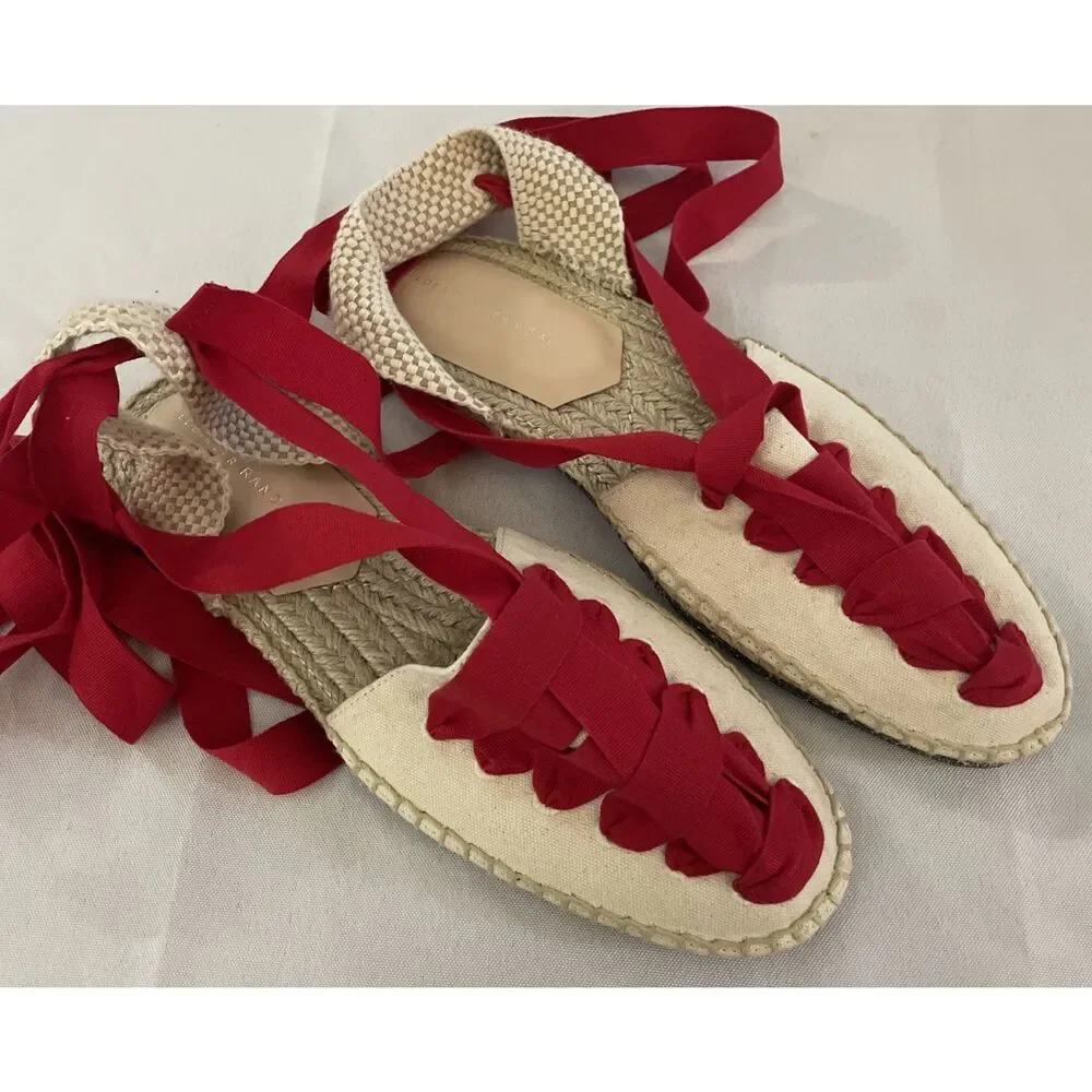 Loeffler Randall $285 Wilson Flat Ankle-Wrap Espadrille In Natural Red 10 US